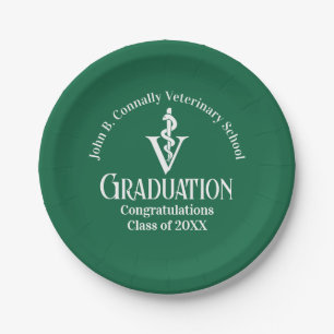 Custom Green Veterinary School Graduation Party Paper Plate