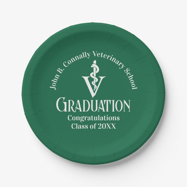 Custom Green Veterinary School Graduation Party Paper Plate (Front)