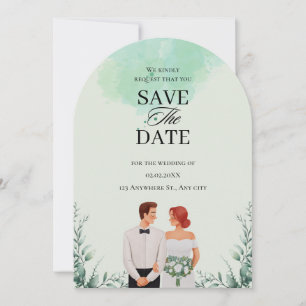 Custom green watercolor flowy wedding save the date