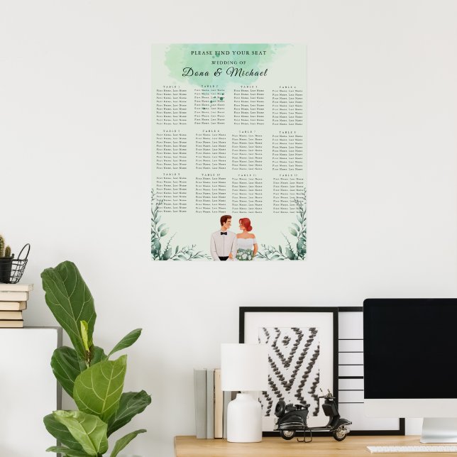 Custom green watercolor wedding seating chart (Home Office)