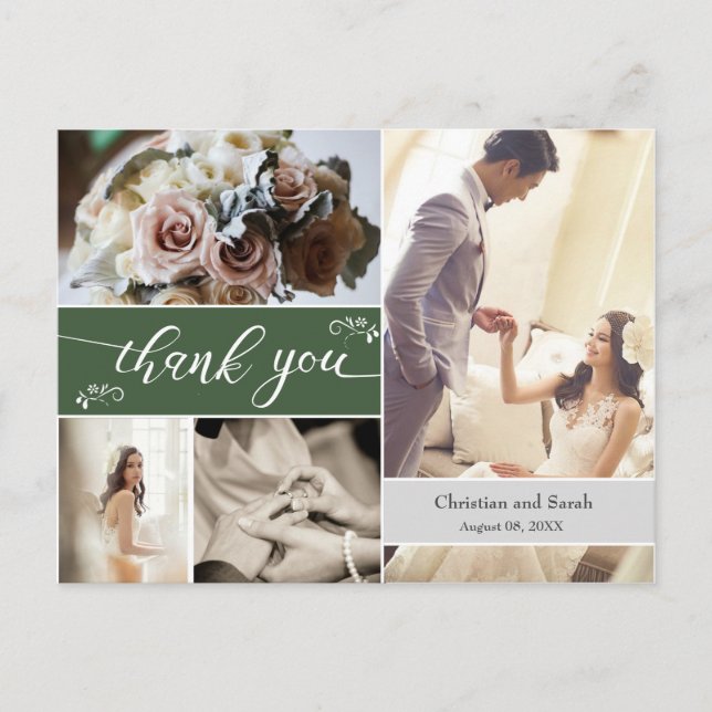 Custom Green Wedding Thank you Postcard (Front)