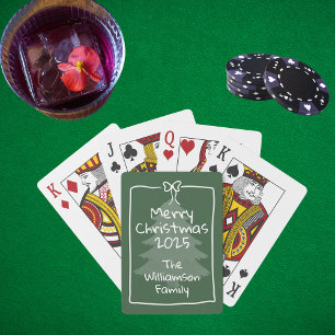 Custom Green Whimsical Doodle Christmas Gift Playing Cards
