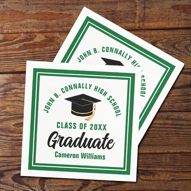 Custom Green White Graduate 2025 Graduation Party Napkin (Creator Uploaded)