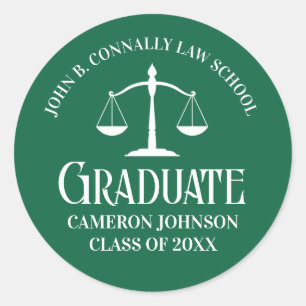 Custom Green White Law School Graduation Party Classic Round Sticker