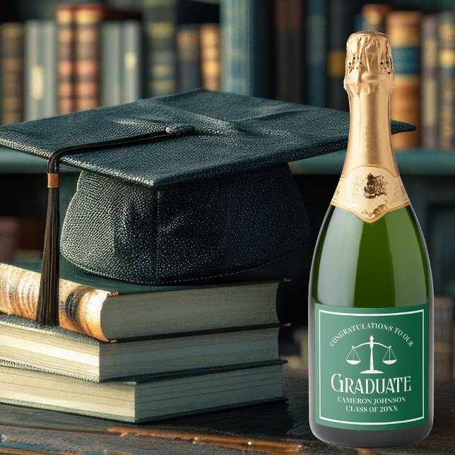 Custom Green White Law School Graduation Party Sparkling Wine Label (Creator Uploaded)