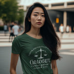 Custom Green White Law School Graduation T-Shirt<br><div class="desc">This custom green law school graduation t-shirt features white typography for a class of 2025 graduate. Customise with your graduating year under the scales of justice for a great personalised commemorative lawyer tee for their college or university.</div>
