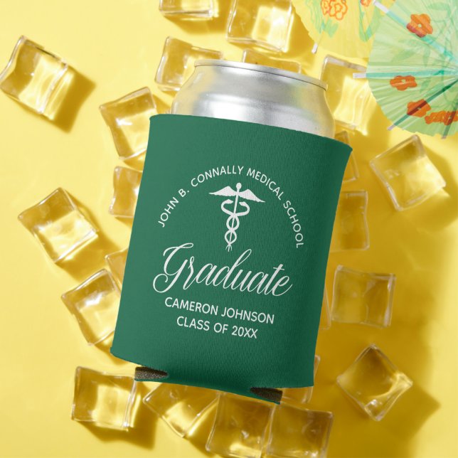Custom Green White Medical School Graduation Party Can Cooler (In Situ Summer)