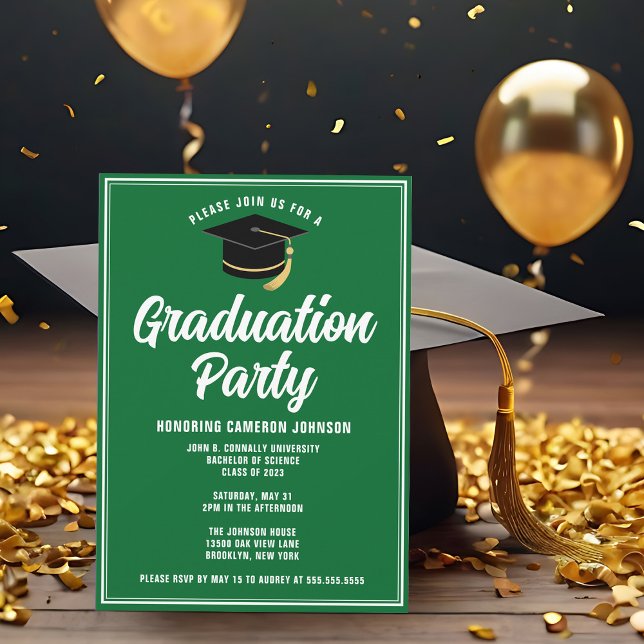Custom Green White Modern 2025 Graduation Party Invitation (Creator Uploaded)