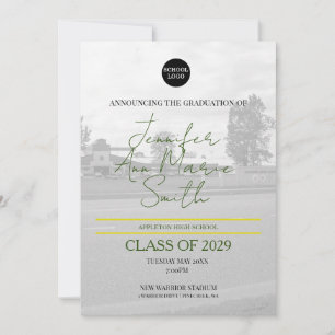 Custom Green Yellow Graduation with Back Photo Invitation