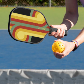 Custom Green Yellow Red Black Retro Mod Pattern Pickleball Paddle