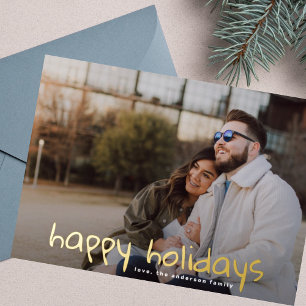 Custom Greeting Gold Family Photo Happy Foil Holiday Card