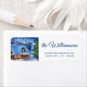 Custom Greeting Text Log Cabin Cottage Xmas Tree Return Address Label