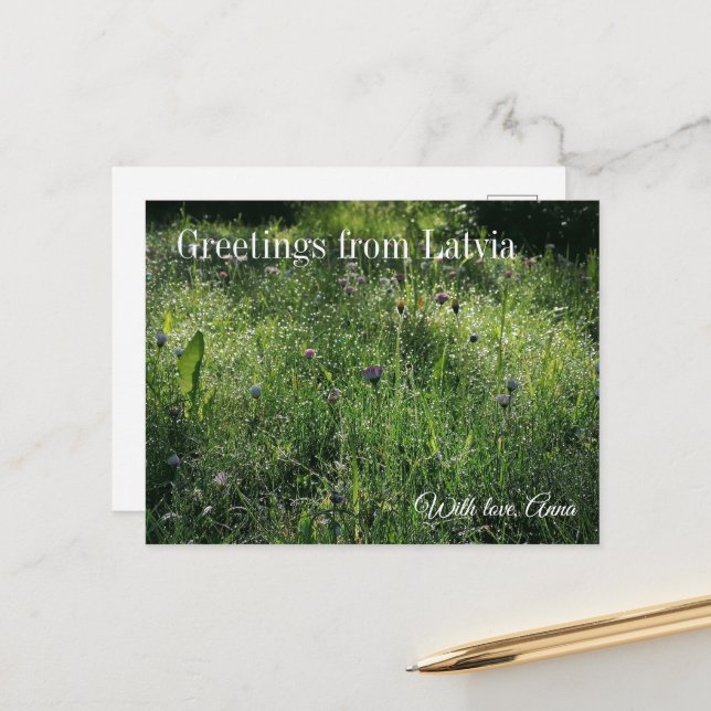 Custom Greetings from Latvia Wildflower Photograph Postcard (Front/Back In Situ)