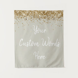 Custom Greige and Gold Birthday Party Photo Booth Tapestry