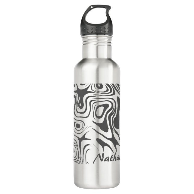 Custom Grey Abstract Swirly Pattern Personalised 710 Ml Water Bottle (Front)