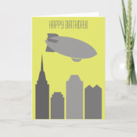 Custom Grey and Yellow Blimp Airship Birthday Card