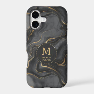 Custom Grey Black and Gold Glitter Marble Pattern