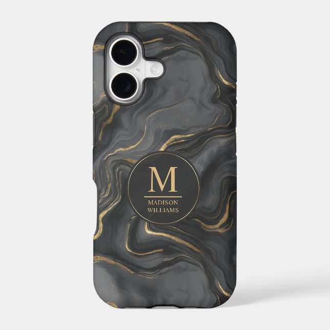 Custom Grey Black and Gold Glitter Marble Pattern  (Back)