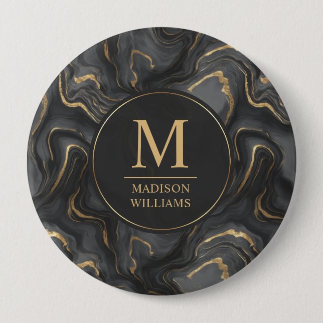 Custom Grey Black and Gold Glitter Marble Pattern  10 Cm Round Badge (Front)
