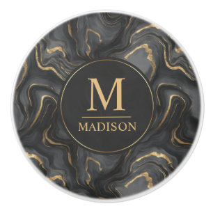 Custom Grey Black and Gold Glitter Marble Pattern Ceramic Knob