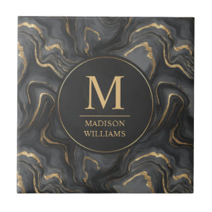 Custom Grey Black and Gold Glitter Marble Pattern Ceramic Tile
