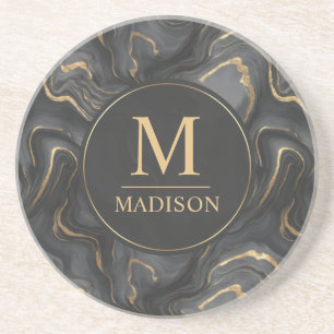 Custom Grey Black and Gold Glitter Marble Pattern Coaster