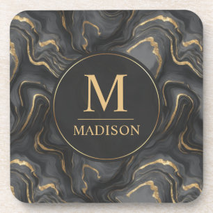 Custom Grey Black and Gold Glitter Marble Pattern Coaster