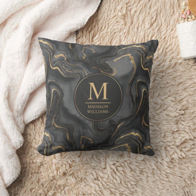 Custom Grey Black and Gold Glitter Marble Pattern  Cushion (Blanket)