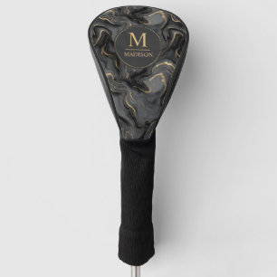 Custom Grey Black and Gold Glitter Marble Pattern Golf Head Cover