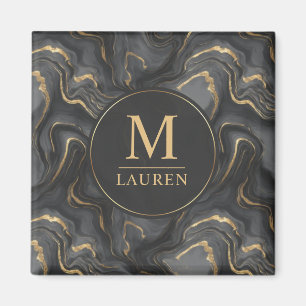 Custom Grey Black and Gold Glitter Marble Pattern Magnet