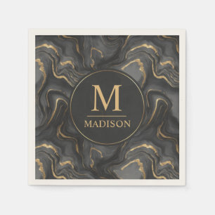 Custom Grey Black and Gold Glitter Marble Pattern  Napkin