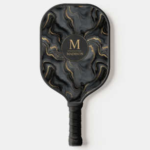 Custom Grey Black and Gold Glitter Marble Pattern Pickleball Paddle