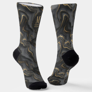 Custom Grey Black and Gold Glitter Marble Pattern Socks