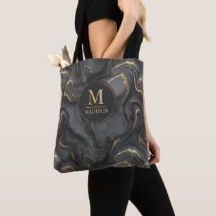 Custom Grey Black and Gold Glitter Marble Pattern Tote Bag