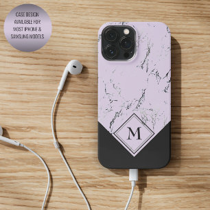 Custom Grey Black Marble On Lavender Violet Pink iPhone 15 Pro Max Case