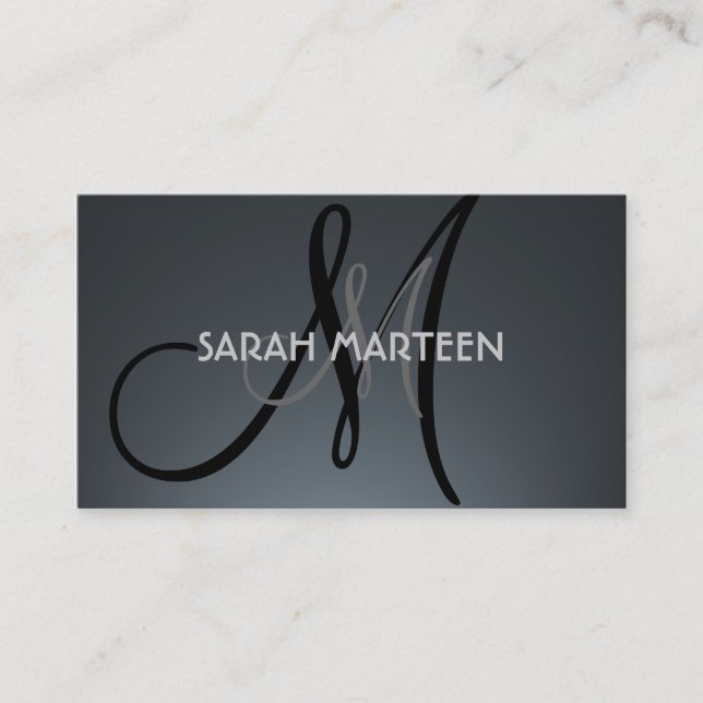 Custom grey black monogram business cards (Front)