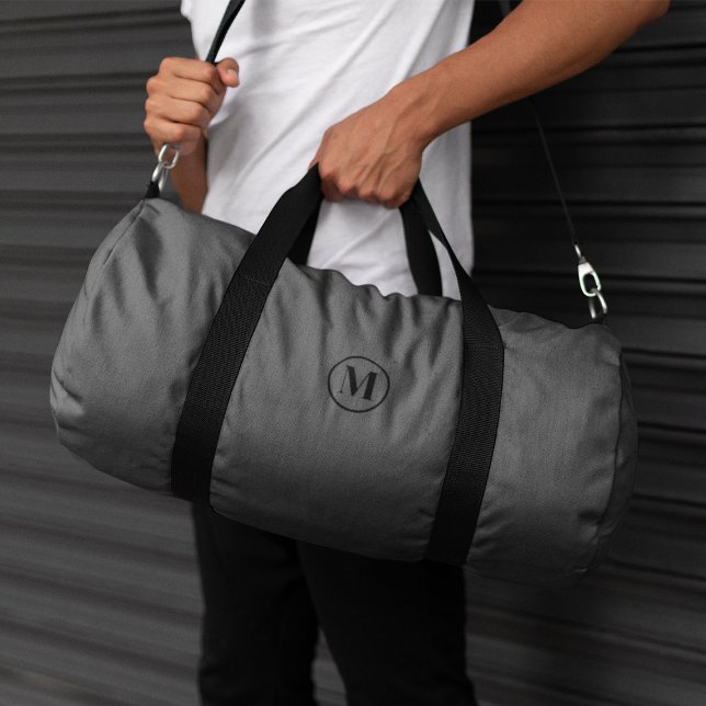 Custom Grey Black Monogram Initial Sport Gym Duffle Bag (Creator Uploaded)