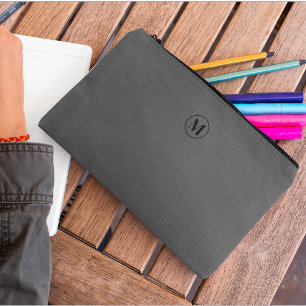 Custom Grey Black Monogram Minimalist Elegant  Accessory Pouch