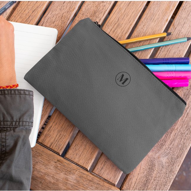 Custom Grey Black Monogram Minimalist Elegant  Accessory Pouch (Creator Uploaded)