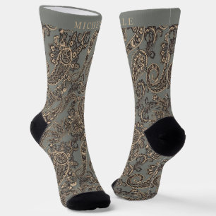 Custom Grey Black Peach Pink Paisley Pattern Socks
