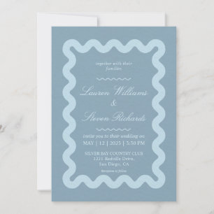 Custom Grey Blue Billowing Border Wedding Invitation