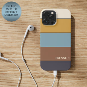 Custom Grey Blue Brown Mustard Yellow Stripes iPhone 15 Pro Max Case