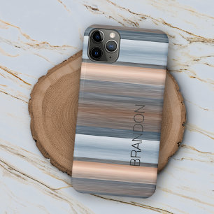 Custom Grey Blue Brown Watercolor Stripes Pattern iPhone 11 Pro Max Case