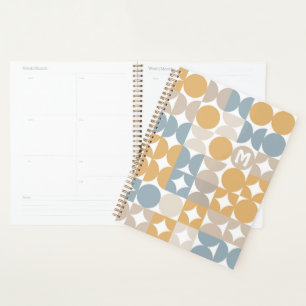 Custom Grey Blue Mustard Taupe Brown Art Pattern Planner