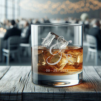 Custom Grey Calligraphy Couple Names Initials Whiskey Glass