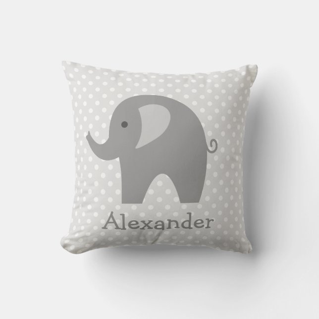 Custom grey elephant throw pillow for nursery room (Front)