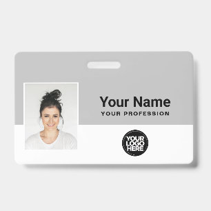 Custom Grey Employee Logo Name Photo ID Lanyard Badge
