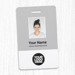 Custom Grey Employee Photo, Bar Code, Logo, Name ID Badge