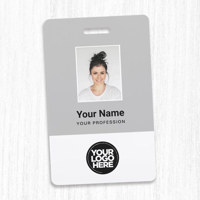 Custom Grey Employee Photo, Bar Code, Logo, Name ID Badge (Creator Uploaded)