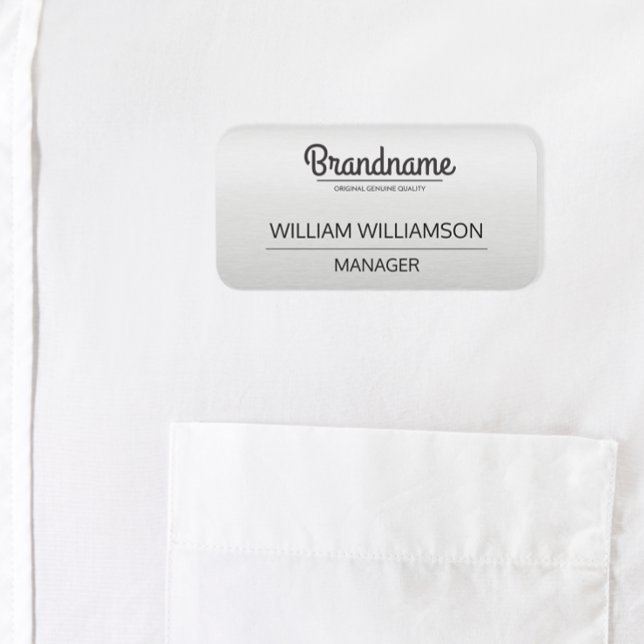 Custom Grey Logo Employee Name Tag (Silver logo name tag)